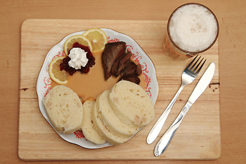 Image showing sirloin steak and vegetable sauce