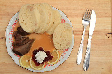 Image showing sirloin steak and vegetable sauce