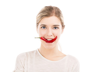 Image showing Beaitiful woman holding red tomatos