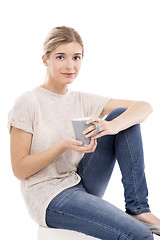 Image showing Beautiful woman drinking coffee