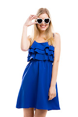 Image showing Woman in blue with sunglasses