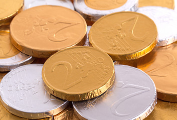 Image showing Euro currency, chocolate coins