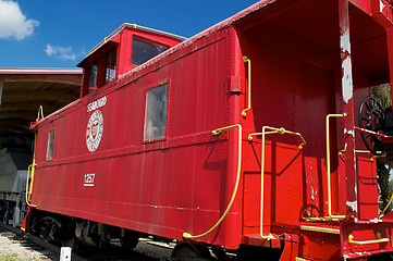 Image showing old fashioned red train caboose