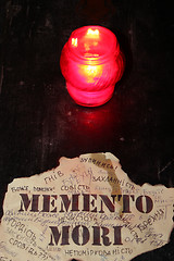 Image showing candle and inscription in Latin memento mori