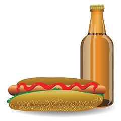 Image showing hot dog and bottle of beer