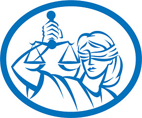 Image showing Lady Blindfolded Hold Scales Justice Oval