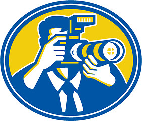 Image showing Photographer Shooting DSLR Camera Retro