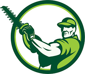 Image showing Tree Surgeon Holding Hedge Trimmer Retro