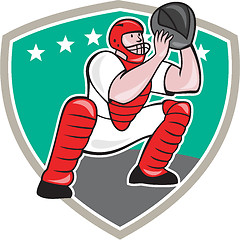 Image showing Baseball Catcher Catching Shield Cartoon