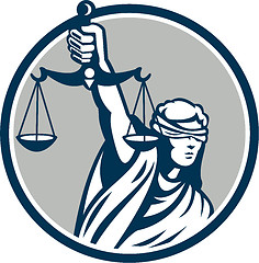 Image showing Lady Blindfolded Holding Scales Justice Front Retro