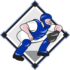 Image showing Baseball Catcher Catching Side Diamond Cartoon