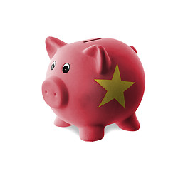 Image showing Ceramic piggy bank with painting of national flag 