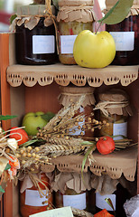 Image showing Shelf with homemade jam