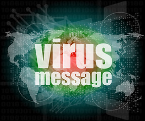 Image showing internet concept: words virus message on digital screen