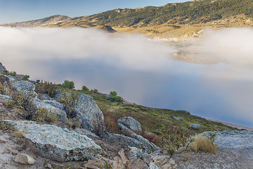 Image showing mountain lake in a fog