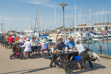 Image showing Picnic in the harbour