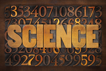 Image showing science word and numbers in wood type