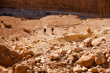 Image showing Tourists hiking in dead sea mountains