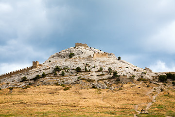 Image showing Genoese fortress in Sudak. Evening view.