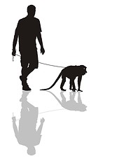 Image showing Man with a monkey on a leash 