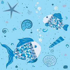 Image showing marine world with fish and shells pattern