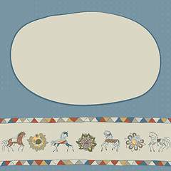 Image showing illustration with horses, flower and patterns