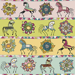 Image showing seamless with horse, flower, and triangle pattern