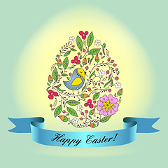 Image showing egg with a blue ribbon. Easter Greeting Card