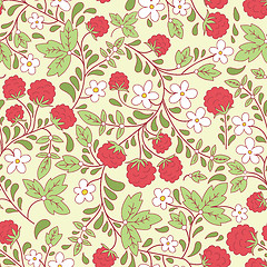 Image showing seamless texture with raspberry and green leaves