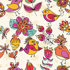 Image showing Seamless texture with flowers and birds