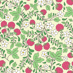 Image showing seamless texture with raspberries and green leaves