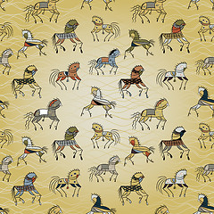 Image showing ethnic horse galloping on a background wave