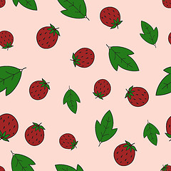 Image showing Seamless background with strawberry and leaves