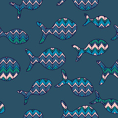 Image showing seamless blue  background with fish izgzag style.