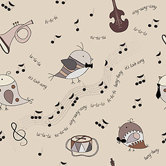 Image showing birds, musical instruments, notes, song