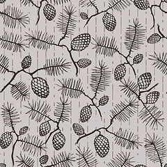 Image showing pattern with fir conesand twigs  spruce