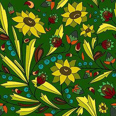 Image showing sunflower and leaf on green background