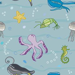 Image showing pattern with the inhabitants of  marine world