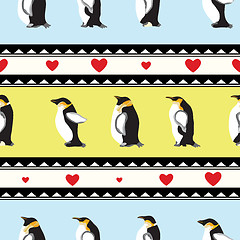 Image showing texture with penguins, triangular design, hearts