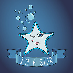 Image showing Illustration starfish. ribbon and slogan