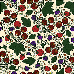 Image showing strawberry, berries, leaves on a light background