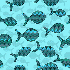 Image showing seamless pattern with fish on a blue background