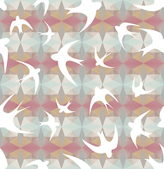 Image showing Seamless texture with the swallows, and triangles