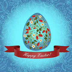 Image showing egg with a blue ribbon. Greeting Card