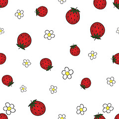 Image showing Seamless background with strawberry and flower