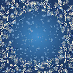 Image showing Snowflakes and fir cone on blue gradient