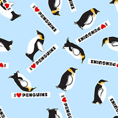 Image showing Seamless texture with penguins and a heart