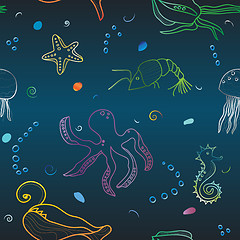 Image showing silhouettes of sea inhabitants. neon color