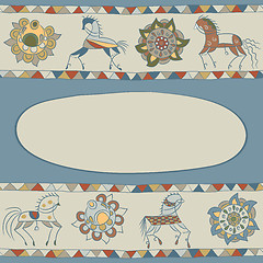 Image showing illustration with horses, flower and patterns