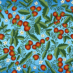 Image showing strawberry and leaves on a blue background